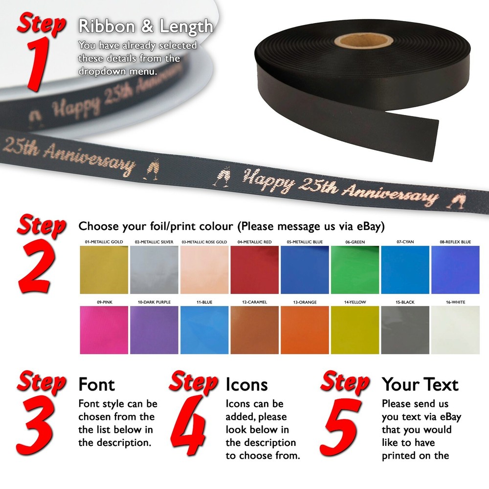 PERSONALISED 10mm RIBBON – PRINTED FOIL – SATIN – Birthdays Christening Parties