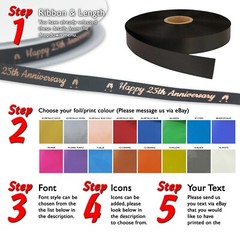 PERSONALISED 10mm RIBBON – PRINTED FOIL – SATIN – Birthdays Christening Parties