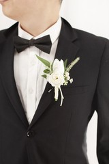 White Artificial Flower Boutonniere for Weddings Rustic Boho Theme 5.5 Inch