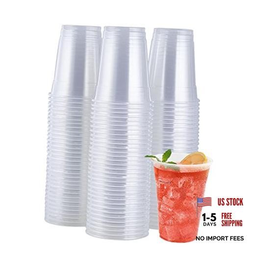 100 Pack 16OZ Clear Plastic Cups, Cold Party Drinking Cups, Clear 16oz