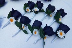18 Pc. Wedding Bouquet Package, Navy Blue Roses, White Daisies, Wedding Bouquet
