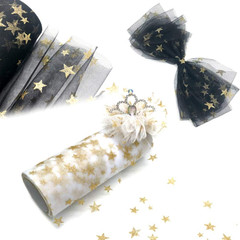 Gold Star Glitter Tulle Rolls 6 Inch X 10 Yards (30 Feet) Black Color for Table