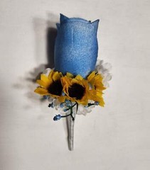 Dusty Blue White Rose Sunflower Bridal Wedding Bouquet Accessories