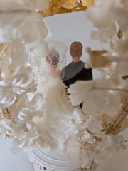 Vintage 1950s Wedding Cake Topper Bride Groom Bell Flower Arch
