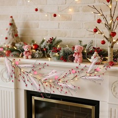 DR.DUDU Valentines Garland, 6 FT Lighted Garlands for Mantle with Red Pink