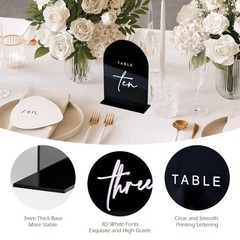 Arched Table Numbers 1-10, 5×7 Inch, Black Acrylic, White Numbers, Stands, Decor
