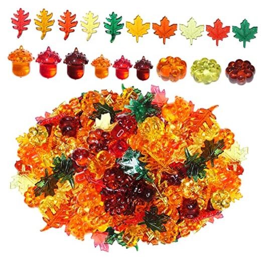 HADDIY Vase Filler – 165 Pcs Acrylic Pumpkin Leaves Acorn Gems Sensory Bin Fall
