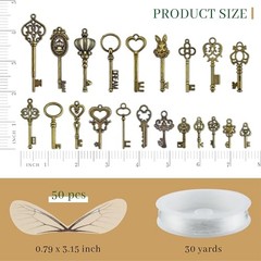 46 PCS Vintage Skeleton Keys Flying Keys Charms with 50 Pairs Dragonfly Wings