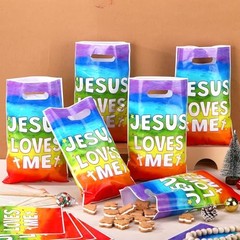 Pieces Gift Bags Bulk Religious VBS Plastic Treat Bags with 50 Jesus Loves Me