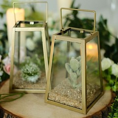 Gold Clear2 Geometric 6″ Metal Lantern Candle Holders Hanging Terrariums Party