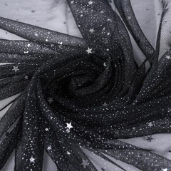 SAYUAN 54″ x 3 Yards Glitter Tulle Fabric Rolls Silver Stars 3 Yards, Black