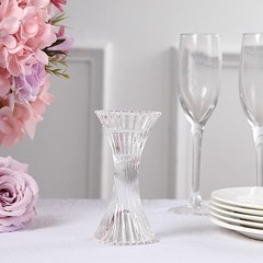 2 Clear 5 in Hour Glass Reversible Pillar and Taper Candle Holders 5″,