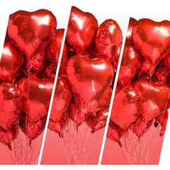 30 pcs Red Heart Balloons 18″ a bunch of Heart Love Foil Helium Balloons, Hel…