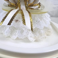 Vintage 50th Wedding Anniversary Cake Topper with Gold Champagne Flutes Ribbons