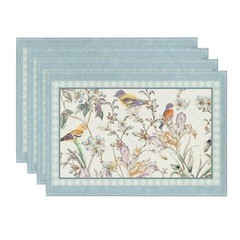 Birds Flowers Blossom Placemats Set of 4, 12″ x 18″, Rectangular 4 Pcs Blue