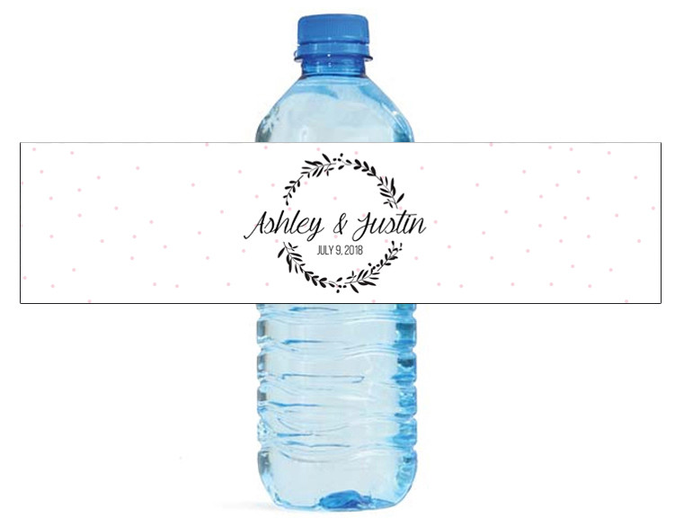 100 Wreath on Pink Dots Wedding Anniversary Engagement Party Water Bottle labels