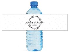 100 Wreath on Pink Dots Wedding Anniversary Engagement Party Water Bottle labels