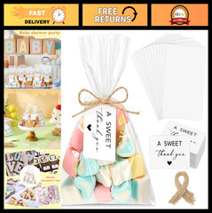 100 Sweet Thank You Tags for Candy Bags – 4×6 Wedding Favor Labels & Cellophane