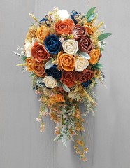 Burnt Orange Blush Bridal Bouquet Sola Wood Fall Color Blue BOHO Wedding Flowers