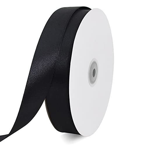 1 Inch x 100yds Satin Ribbon, Thin Solid Color Satin 1 in x 100 yds Black