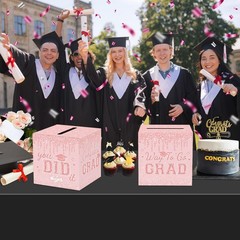 Pink Graduation Congrats Card Box, 2026 Rose Gold Graduation Party Decoration…