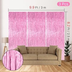 Streamers Tinsel Backdrop Curtain 8.2ft Foil Fringe Curtain for Baby 3pcs Pink