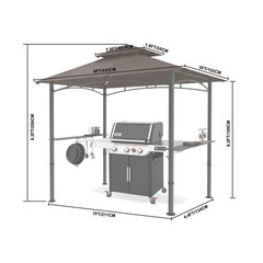8×5 FT Grill Gazebo Outdoor BBQ Canopy with 2 LED Lights Brown
