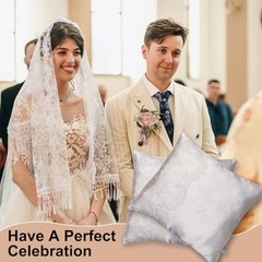 Wedding Kneeling Pillow Cover Set of 2, 17 x 15 Premium Satin & Lace, White
