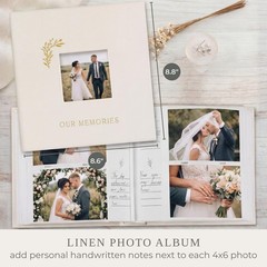 Beige Linen Wedding Photo Album for 4 x 6 Photos 8.8 Inch
