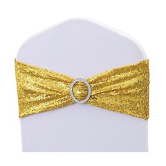 100 Pack Sequin Gold Chair Sashes for Wedding Decor, Glitter Chair Sash Bows …