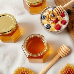 Honey Pot, Mini Glass Honey Jars with Wood Dipper, Gold Lid, Bee 2oz 30 pack
