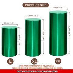 Set of 3 Cylinder Spandex Stand Covers, Green, Foil Fabric-Large