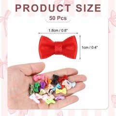 50 Pcs Mini Ribbon Bow 0.8″ Mini Fabric Ribbon Flower Bows, Dark Red