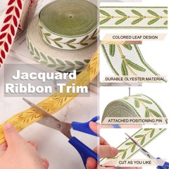 Leaf Pattern Jacquard Ribbon Trim, 1.2»× 10 Yard Polyester Jacquard, Green