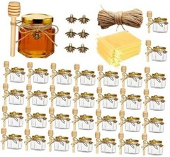 Honey Pot, Mini Glass Honey Jars with Wood Dipper, Gold Lid, Bee 2oz 30 pack