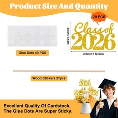 12 Pcs Graduation Decoration 2026 Centerpieces For Tables Gold Party Decor