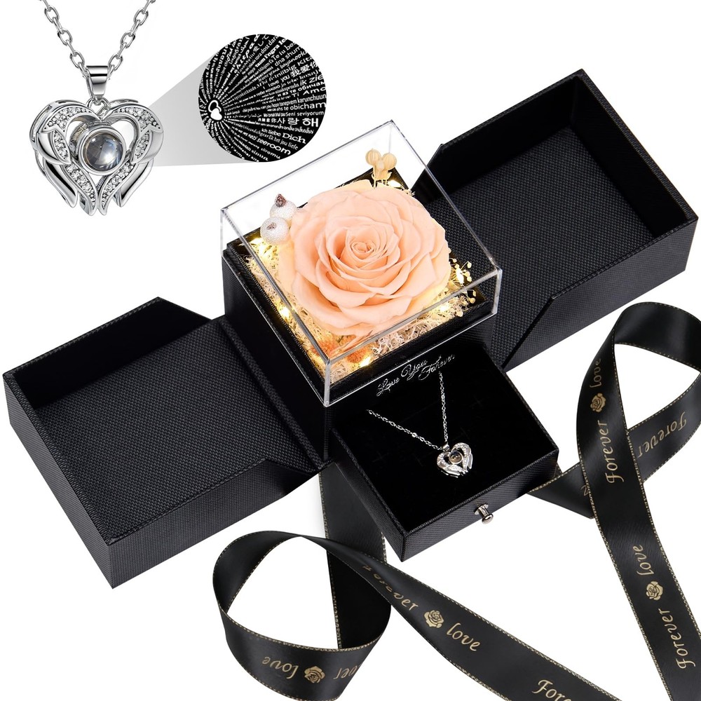 Gifts for Women Preserved Real Roses with I Love You Necklace Fresh Forever.