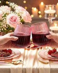 30 Pack Pink Plastic Ribbed Wine Glasses, 12 OZ Origami Stemless Disposable