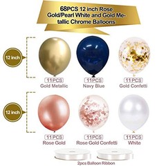 68 Pack Confetti Latex Balloons, 12 inch Birthday Balloons Navy Blue Rose Gold