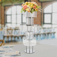 5-Tier Flower Stand Silver Acrylic Crystal Tabletop Wedding Centerpiece 110cm