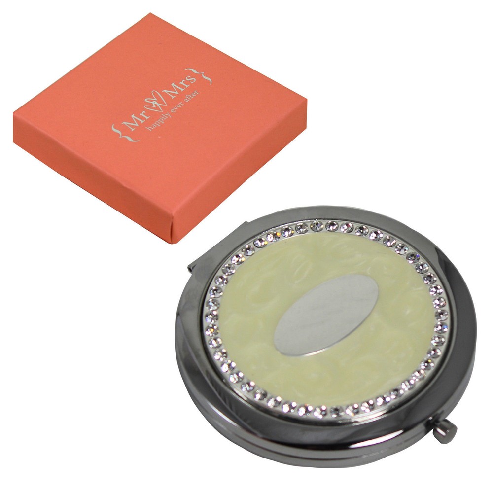 Wedding Gift Diamanté Compact Mirror with Engraving Plate