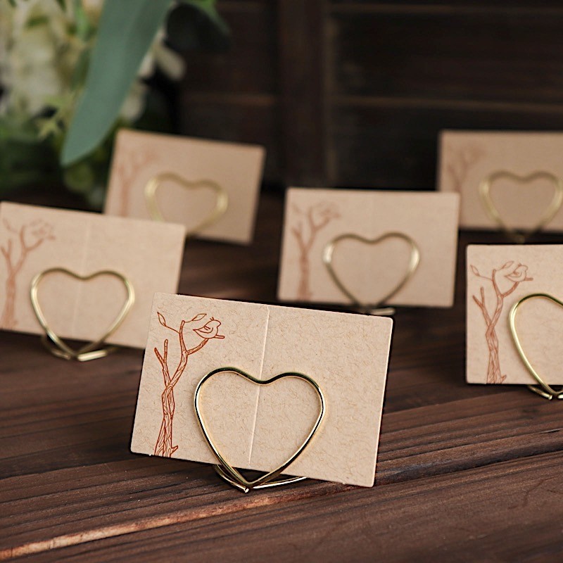 GOLD 10 Sign Holders 1″ Heart Metal PLACE CARD Table Number STANDS Party Events