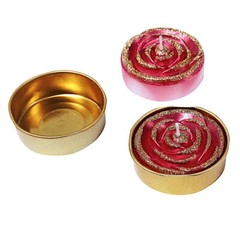 2 Red Gold Glitter Unscented Rose Tealight Candles Wedding Centerpieces Sale