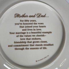 Hallmark 50th Wedding Anniversary Plate White With Gold Trim Writing On Back