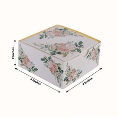 25 GOLD 4″ Party Favor BOXES Floral Printed Candy Gift Holders Events Supplies