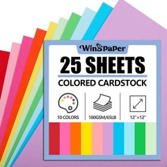 25 Sheets Colored Cardstock 12×12, 10 Assorted Colors Construction Paper 180G…