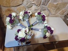 Cascading Bridal Bouquet, 5 Round Bridesmaids Bouquets, 1 Toss Bouquet