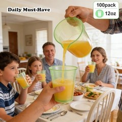 100 Pack 12 oz Clear Plastic Cups Party Cups – Disposable Wine 12oz Green
