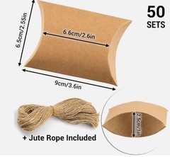 100 Pc Small Kraft Paper Pillow Gift Boxes Twine for Jewelry Candy Party Favor