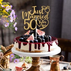 Just Married 50 Years Ago Cake Topper, 50th 5.9″ x 4.8″, Gold Glitter